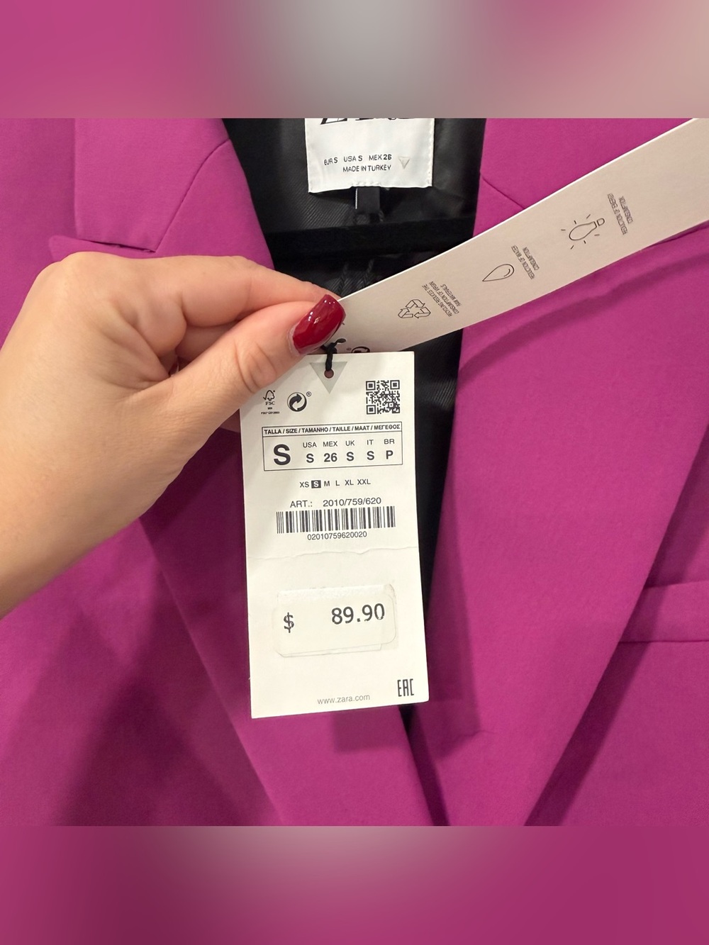 Zara Double Breasted Viva Magenta Oversized Blazer S - Picture 4 of 6